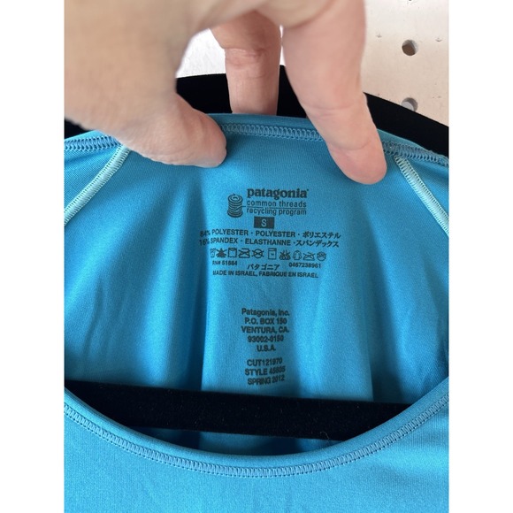 Patagonia Womens S Teal Tee Shirt Blue Baselayer Lightweight Crewneck Cool - Picture 2 of 4